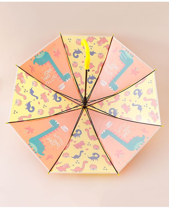 Babyhug Free Size Umbrella with Dinosaur Print - Yellow