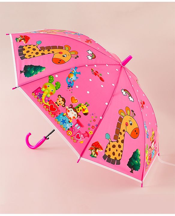 Babyhug Free Size Umbrella with Animal Print - Fuchsia