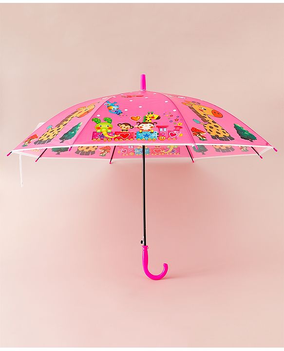 Babyhug Free Size Umbrella with Animal Print - Fuchsia