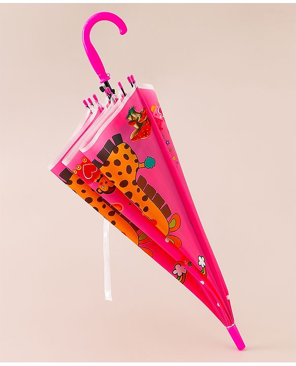Babyhug Free Size Umbrella with Animal Print - Fuchsia