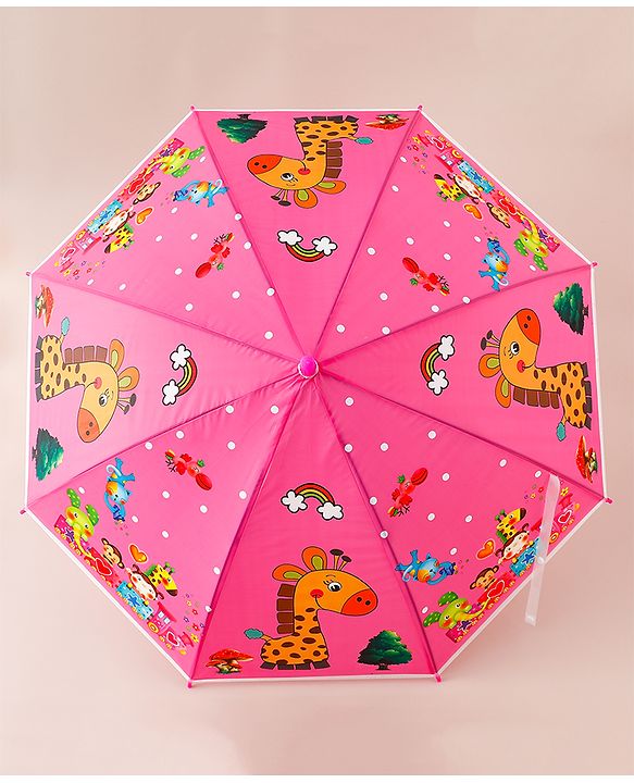 Babyhug Free Size Umbrella with Animal Print - Fuchsia