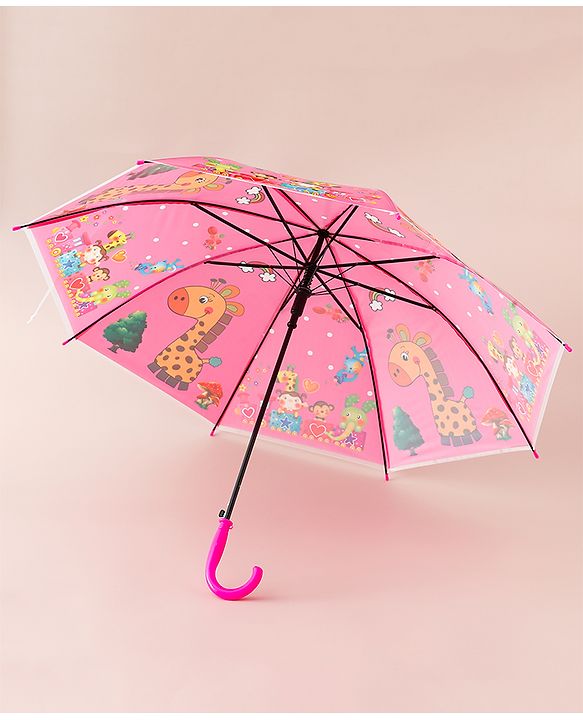 Babyhug Free Size Umbrella with Animal Print - Fuchsia