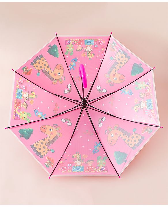 Babyhug Free Size Umbrella with Animal Print - Fuchsia