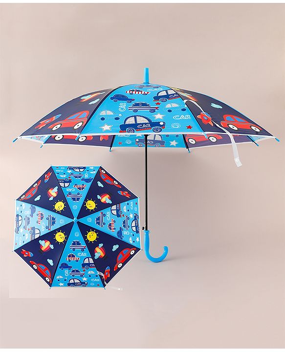 Babyhug Free Size Umbrella with Car Print - Blue