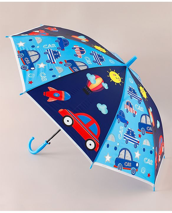 Babyhug Free Size Umbrella with Car Print - Blue