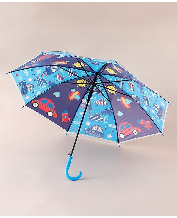 Babyhug Free Size Umbrella with Car Print - Blue