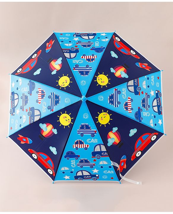 Babyhug Free Size Umbrella with Car Print - Blue