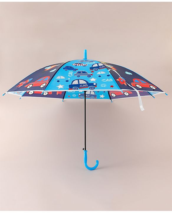 Babyhug Free Size Umbrella with Car Print - Blue