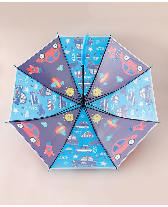 Babyhug Free Size Umbrella with Car Print - Blue