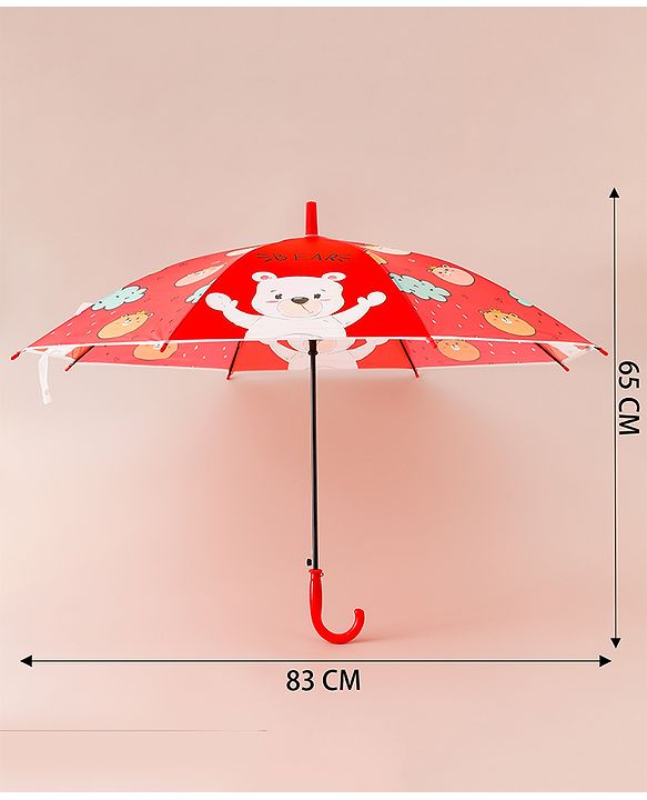 Babyhug Free Size Umbrella with Teddy Print - Red
