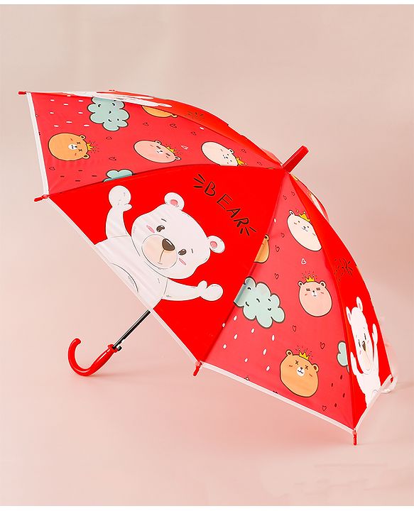 Babyhug Free Size Umbrella with Teddy Print - Red