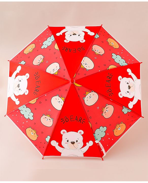 Babyhug Free Size Umbrella with Teddy Print - Red