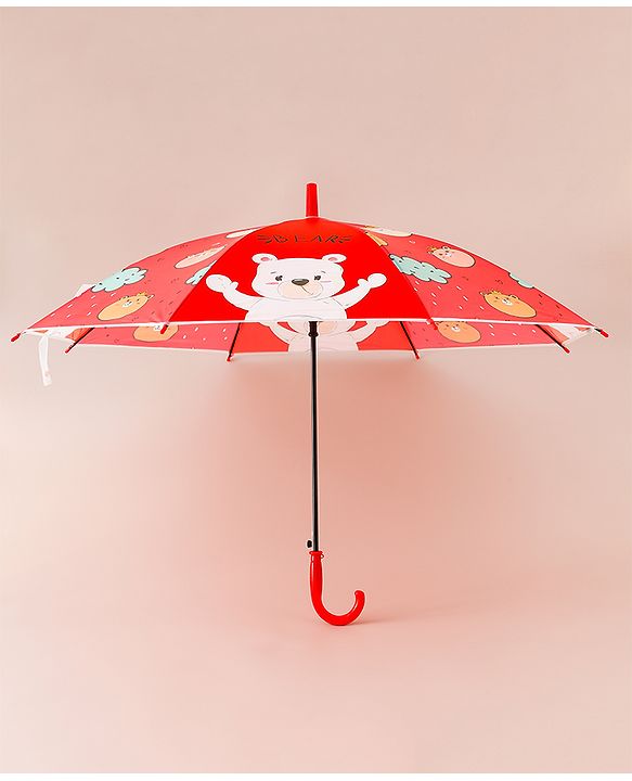 Babyhug Free Size Umbrella with Teddy Print - Red