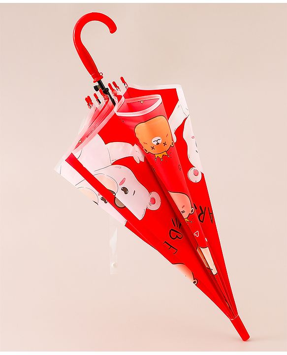 Babyhug Free Size Umbrella with Teddy Print - Red