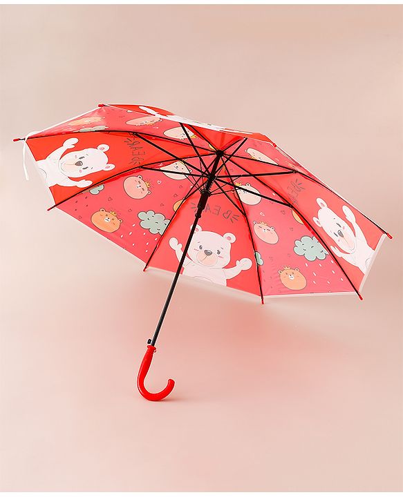 Babyhug Free Size Umbrella with Teddy Print - Red