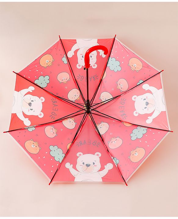 Babyhug Free Size Umbrella with Teddy Print - Red