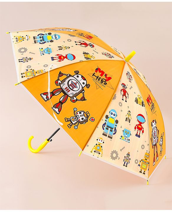 Babyhug Free Size Umbrella with Robot Print - Yellow