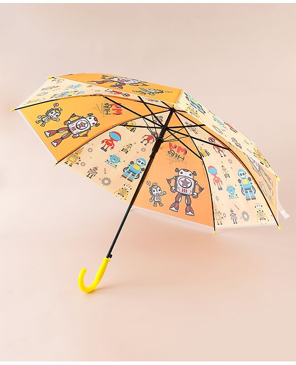 Babyhug Free Size Umbrella with Robot Print - Yellow
