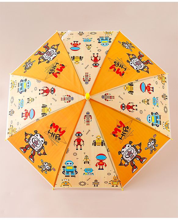 Babyhug Free Size Umbrella with Robot Print - Yellow