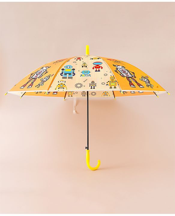 Babyhug Free Size Umbrella with Robot Print - Yellow