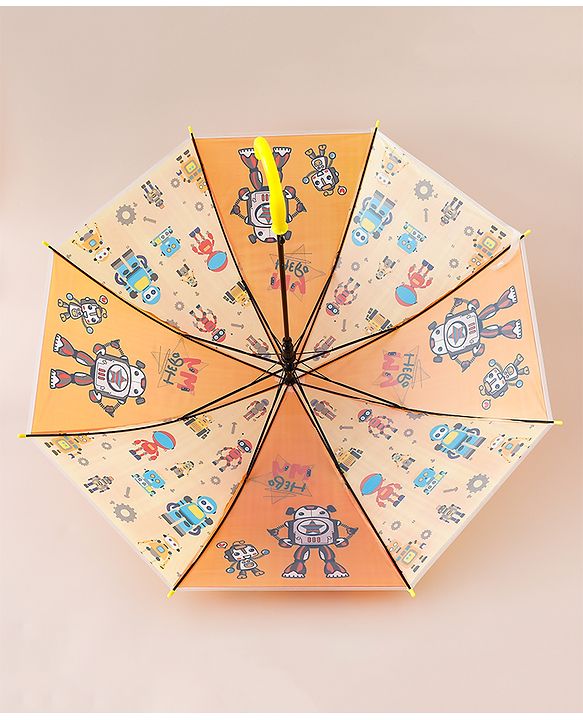 Babyhug Free Size Umbrella with Robot Print - Yellow
