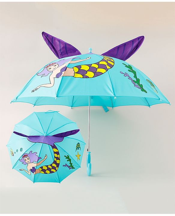 Babyhug Umbrella With Mermaid Print & Applique - Blue