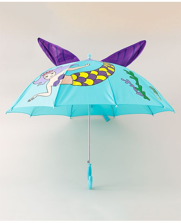 Babyhug Umbrella With Mermaid Print & Applique - Blue