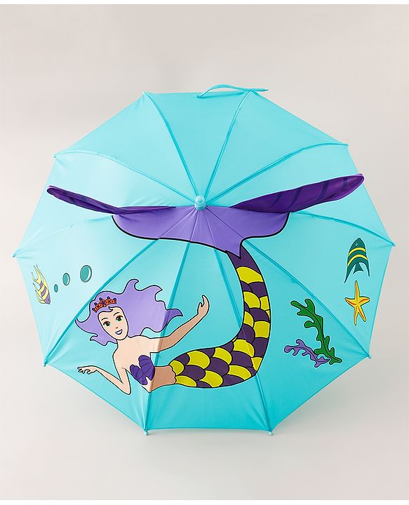 Babyhug Umbrella With Mermaid Print & Applique - Blue