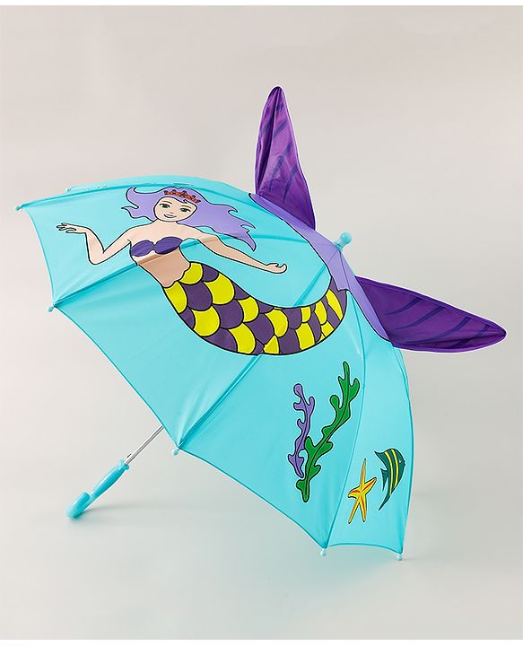Babyhug Umbrella With Mermaid Print & Applique - Blue