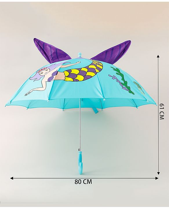 Babyhug Umbrella With Mermaid Print & Applique - Blue