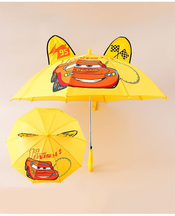 Babyhug Unisex Umbrella With Car Print & Applique - Yellow