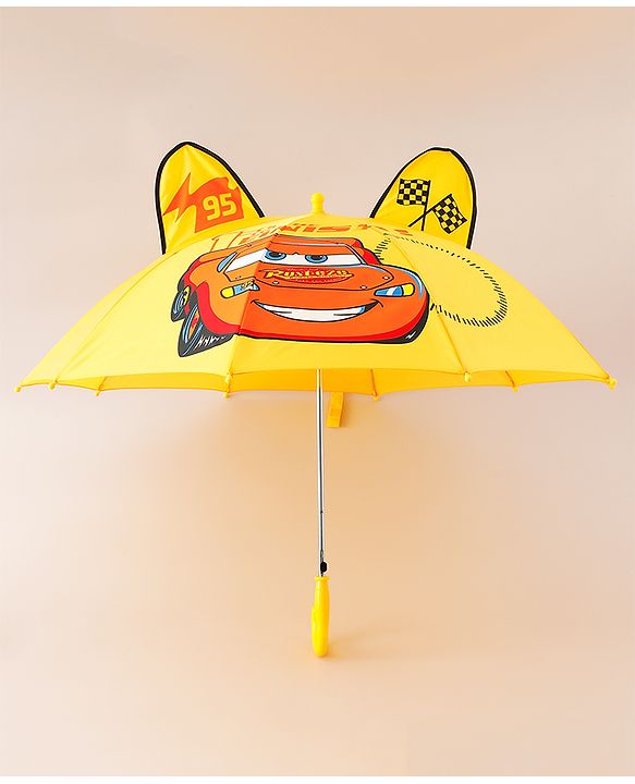 Babyhug Unisex Umbrella With Car Print & Applique - Yellow