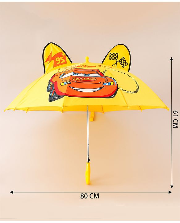 Babyhug Unisex Umbrella With Car Print & Applique - Yellow