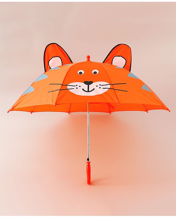 Babyhug Unisex Umbrella WIth Cat Print & Applique - Orange