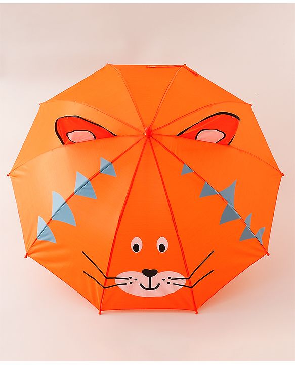 Babyhug Unisex Umbrella WIth Cat Print & Applique - Orange