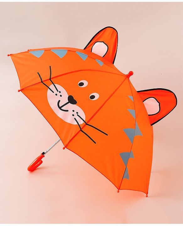 Babyhug Unisex Umbrella WIth Cat Print & Applique - Orange