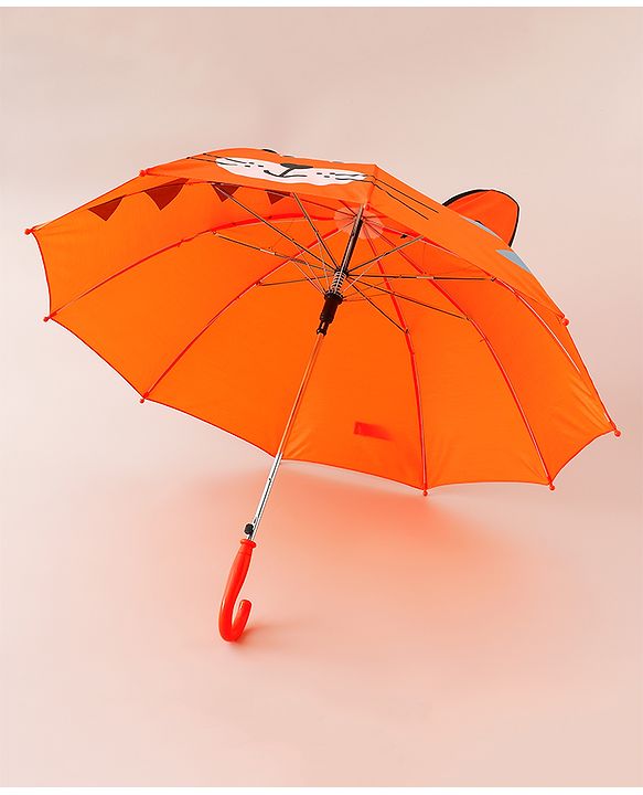 Babyhug Unisex Umbrella WIth Cat Print & Applique - Orange