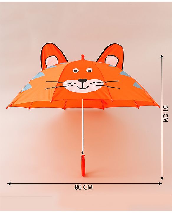 Babyhug Unisex Umbrella WIth Cat Print & Applique - Orange
