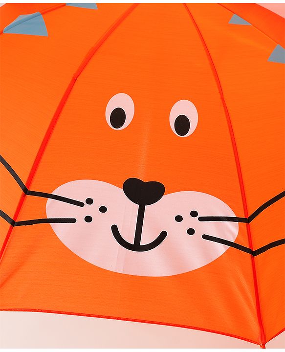 Babyhug Unisex Umbrella WIth Cat Print & Applique - Orange