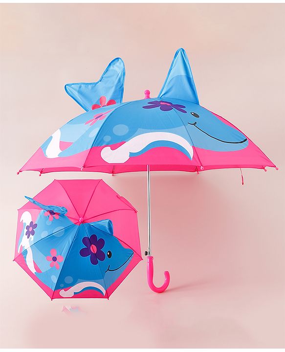 Babyhug Umbrella With Fish Print & Applique - Purple & Blue