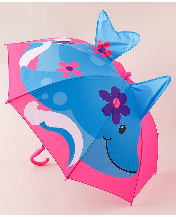 Babyhug Umbrella With Fish Print & Applique - Purple & Blue