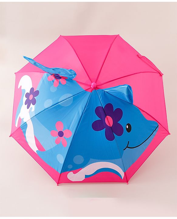 Babyhug Umbrella With Fish Print & Applique - Purple & Blue