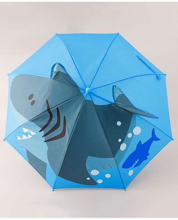 Babyhug Umbrella With Shark Print & Applique - Blue & Grey