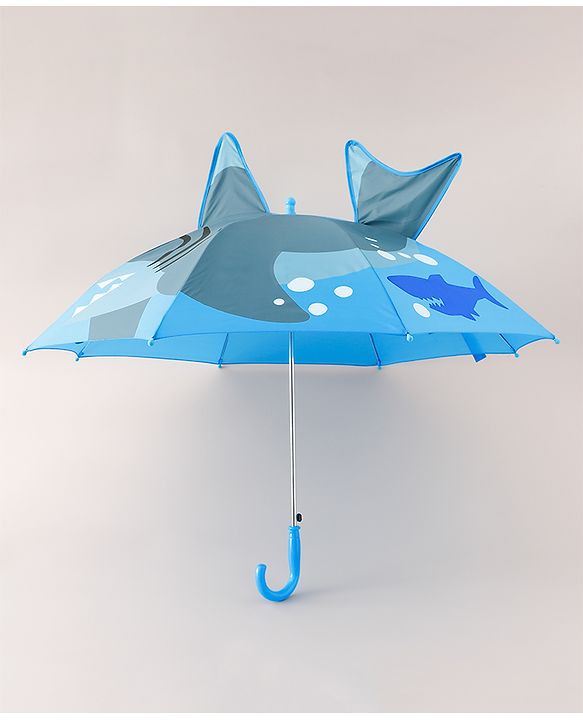 Babyhug Umbrella With Shark Print & Applique - Blue & Grey