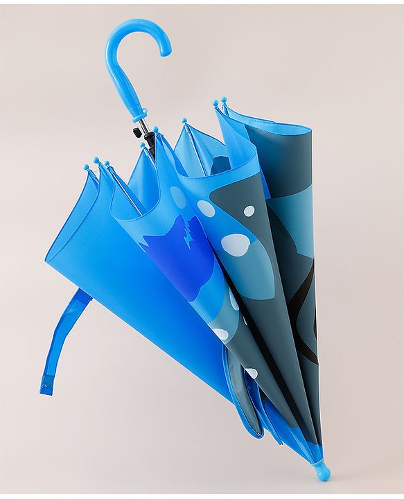 Babyhug Umbrella With Shark Print & Applique - Blue & Grey