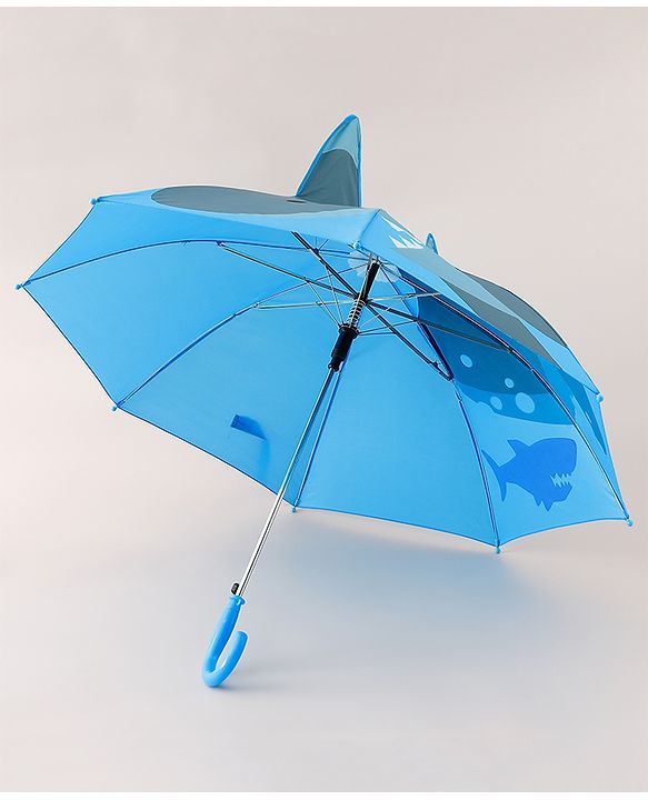 Babyhug Umbrella With Shark Print & Applique - Blue & Grey