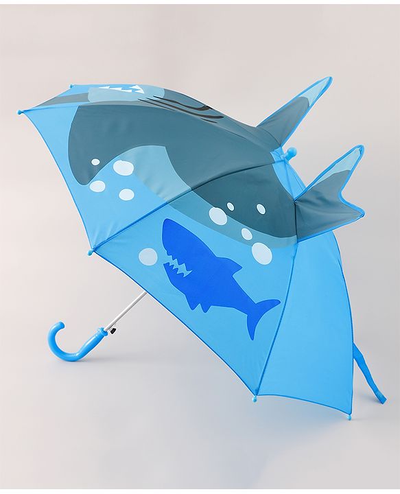 Babyhug Umbrella With Shark Print & Applique - Blue & Grey
