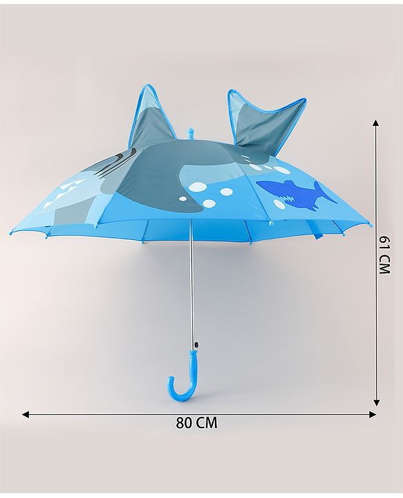 Babyhug Umbrella With Shark Print & Applique - Blue & Grey
