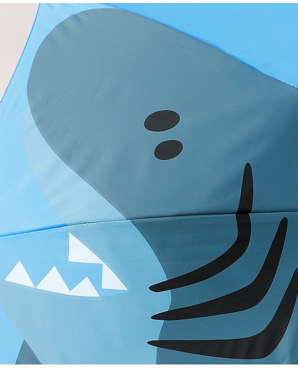 Babyhug Umbrella With Shark Print & Applique - Blue & Grey