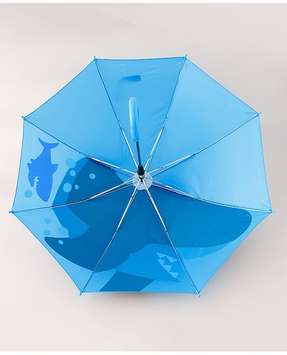 Babyhug Umbrella With Shark Print & Applique - Blue & Grey